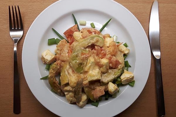 Fried Avocado with Feta and Tomato