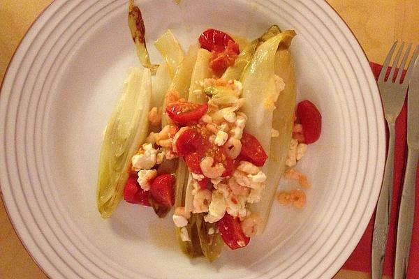 Fried Chicory with Tomato and Feta Cheese