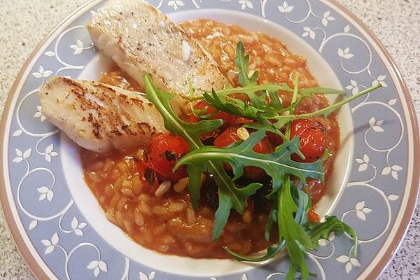 Fried Cod on Tomato Risotto