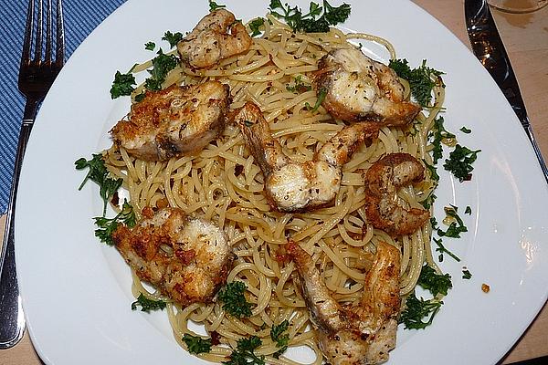 Fried Eel on Garlic Spaghetti