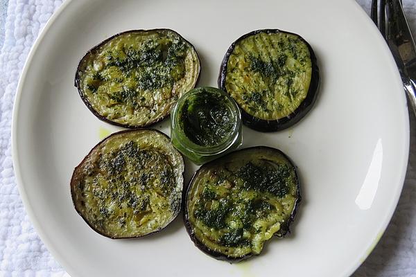 Fried Eggplant Slices with Mint Oil or Mint Paste