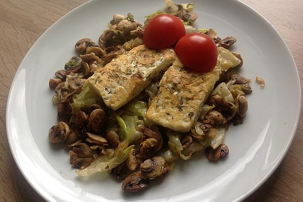 Fried Feta Cheese with Mushroom Pan