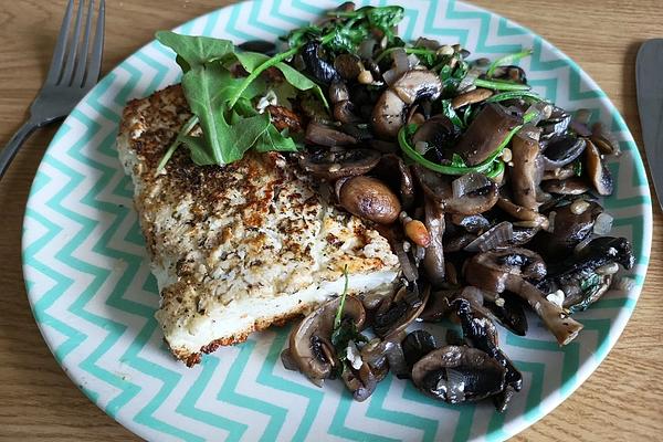 Fried Feta Cheese with Mushrooms