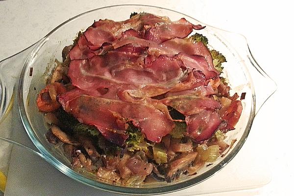 Fried Mushrooms with Broccoli and Parma Ham