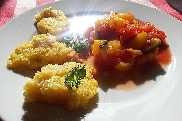 Fried Polenta with Vegetable Garnish