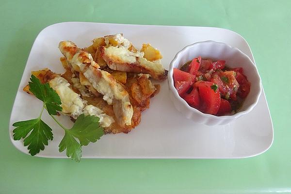 Fried Potato Casserole With Pork Tenderloin And Tomato Salad Boss Kitchen