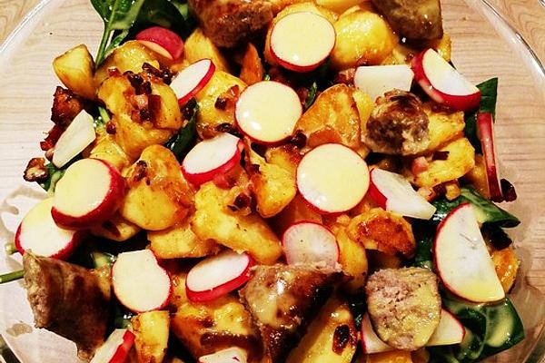 Fried Potato Salad with Fried Sausages