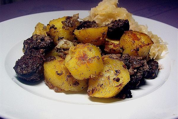 Fried Potatoes with Blood and Liver Sausage