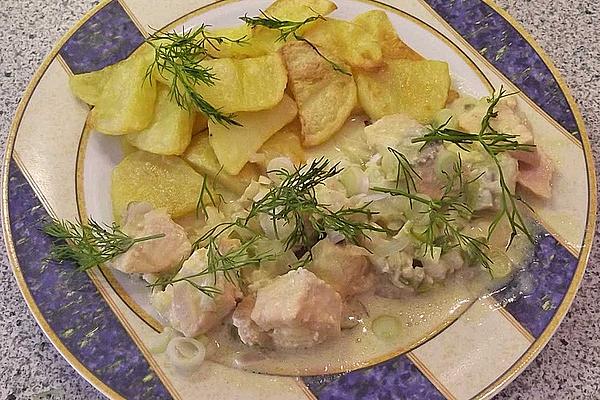 Fried Potatoes with Fish in Mustard Sauce