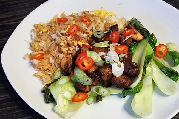 Fried Rice with Mushrooms and Pak Choi