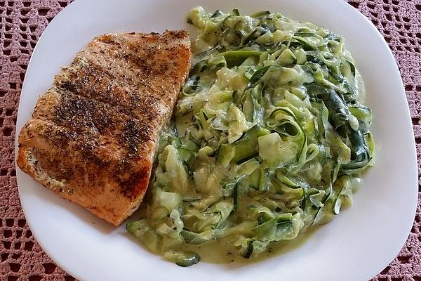 Fried Salmon Fillet on Zucchini Noodles