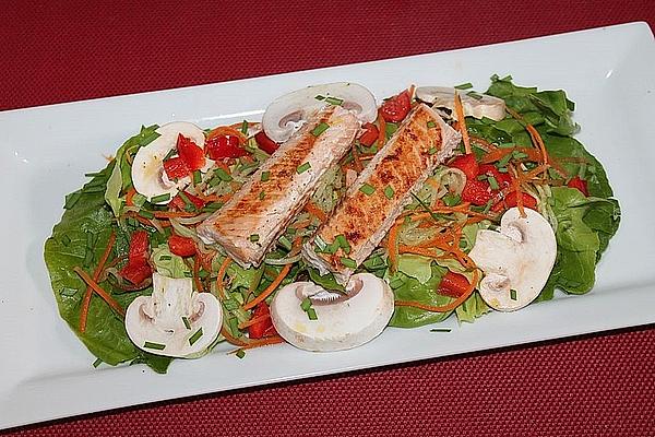 Fried Salmon Fillet with Spring Salad