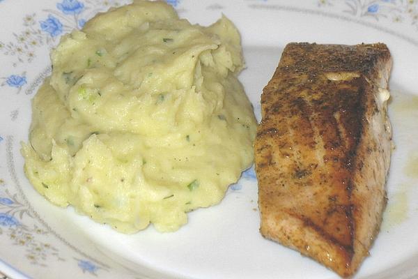 Fried Salmon on Herb Mashed Potatoes