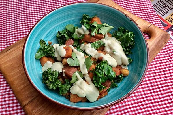Fried Sweet Potatoes with Chickpeas and Kale