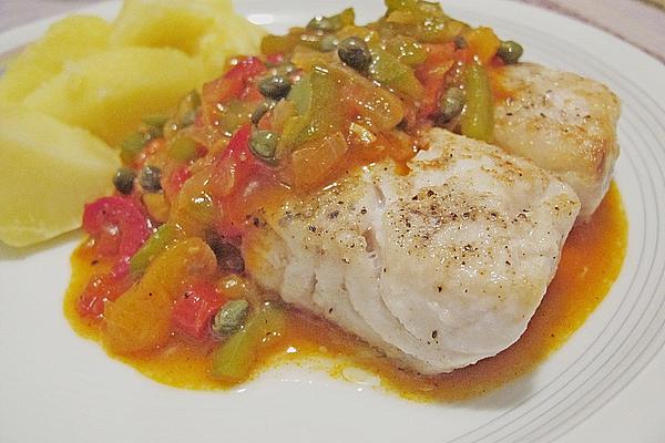 Fried Turbot Fillet with Paprika-caper Sauce