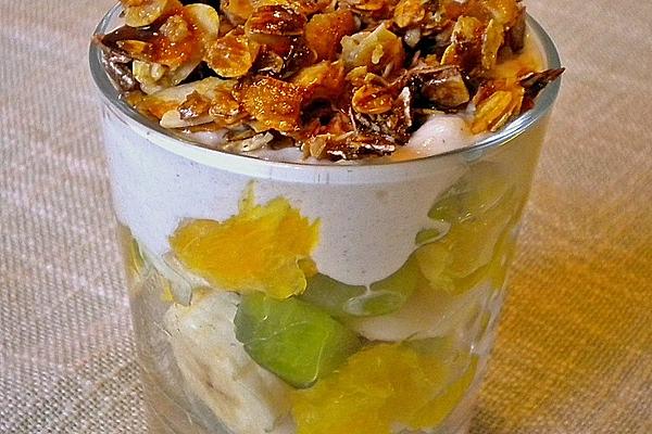 Fruit Salad with Quark and Almond Brittle