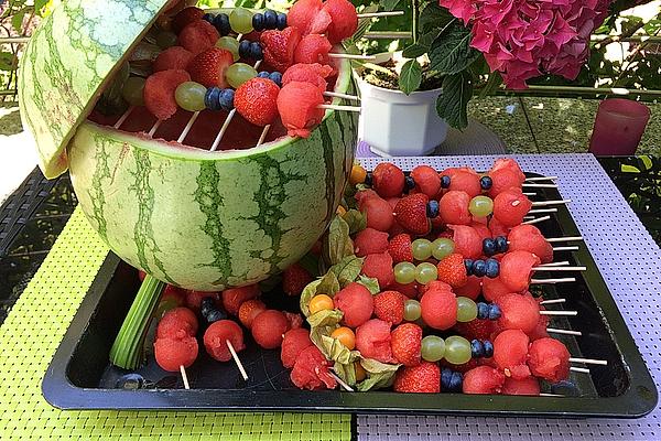 Fruit Skewers on Melon Grill