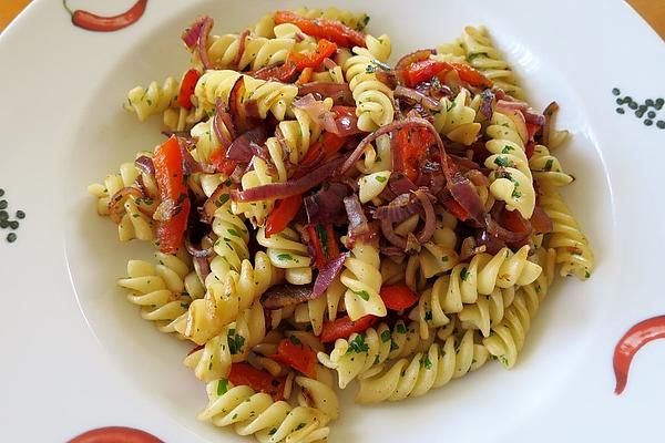 Fusilli with Peppers and Red Onions