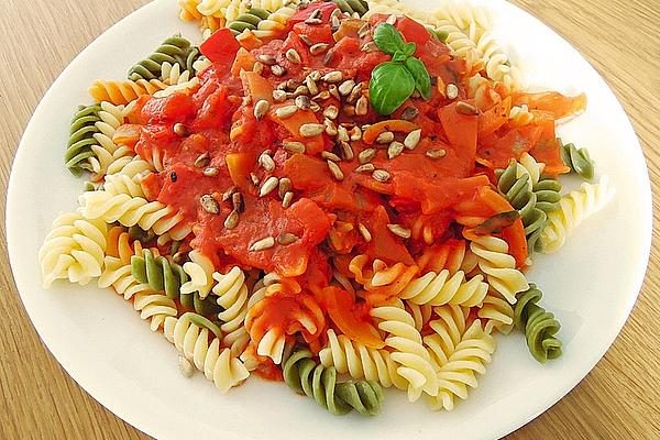 Fusilli with Tomato-olive Sauce and Sunflower Seeds