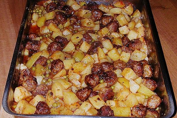 German Meatballs on Italian Baked Potatoes and Tomatoes