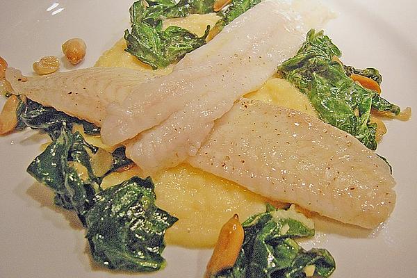 Glassy Steamed Sole on Turnip Puree with Peanut Spinach