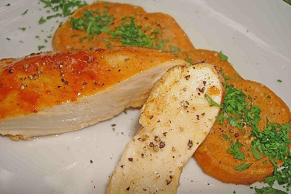 Glazed Chicken Breast with Harissa and Potato Talers