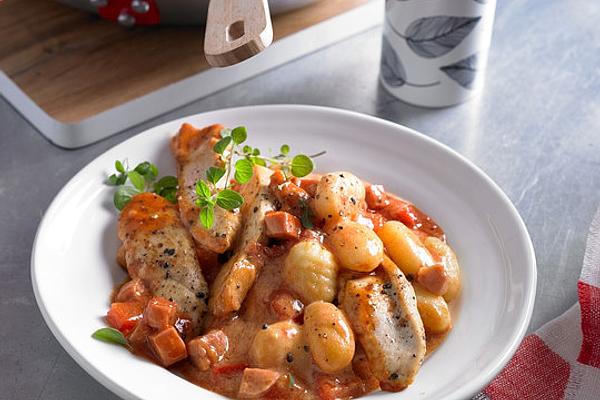 Gnocchi with Chicken Strips and Ham Sherry Sauce