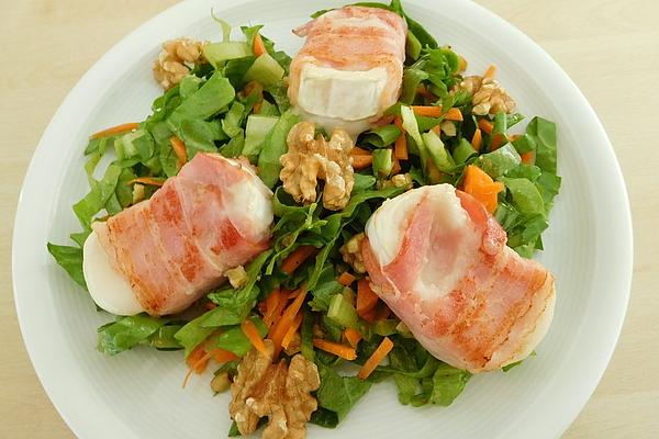 Goat Cheese Balls Wrapped in Bacon on Carrot and Endive Salad