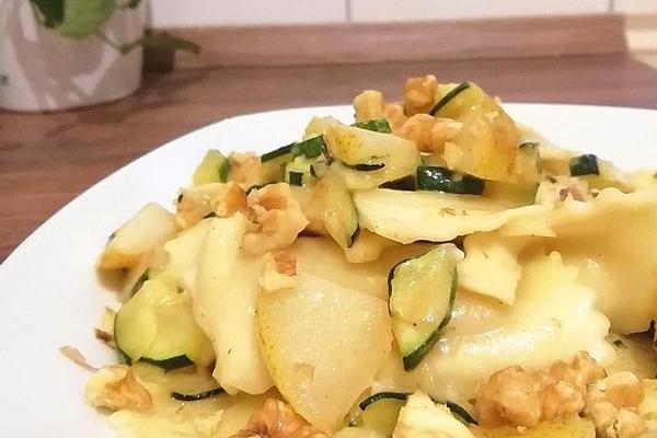 Goat Cheese Noodles with Zucchini, Pear, Sage and Walnuts