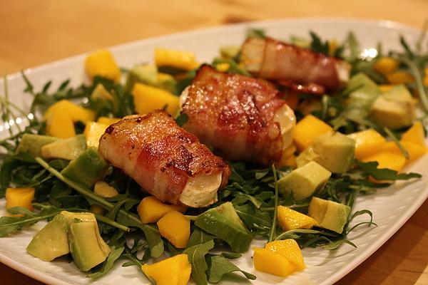 Goat Cheese with Bacon on Rocket with Fruity Mango and Avocado