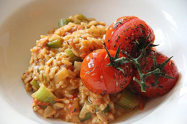 Gorgonzola Risotto with Tomatoes and Celery