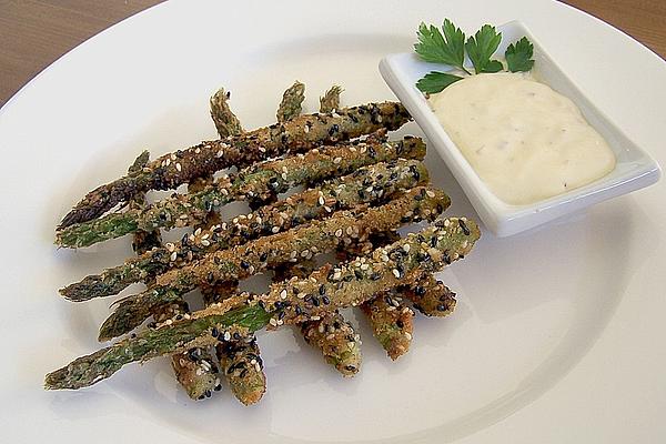 Green Asparagus in Sesame Seeds with Green Tabasco Mayonnaise