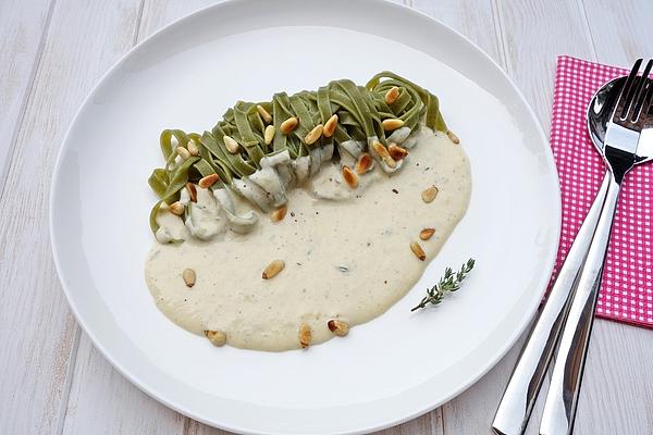 Green Pasta with 2 – Cheese Sauce
