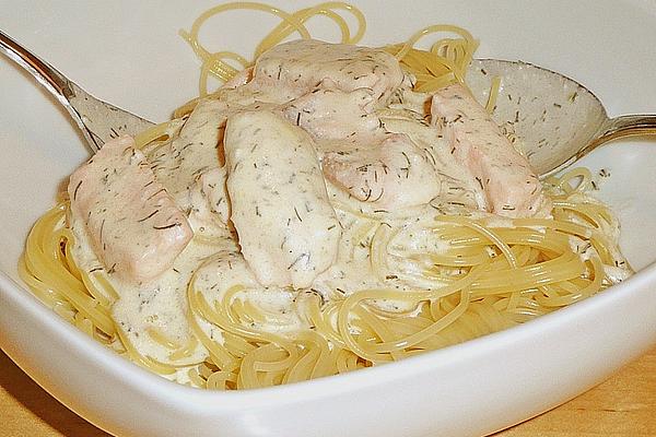 Green Ribbon Noodles with Salmon and Mustard Sauce