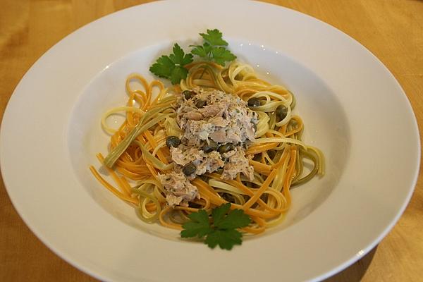 Green Ribbon Noodles with Tuna-caper Sauce