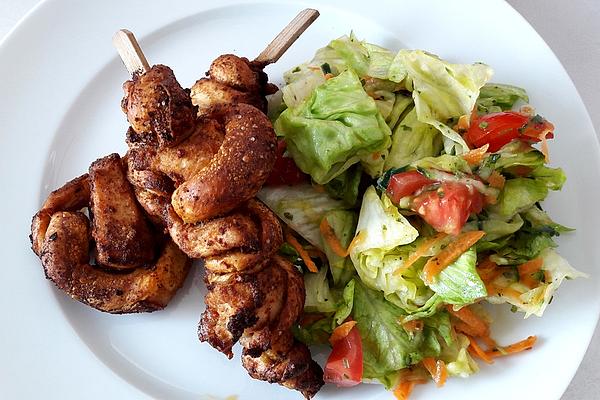Grill Skewer with Chicken and Pretzel Dough