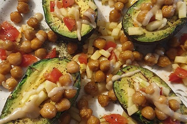 Grilled Avocado with Chickpeas and Tahini