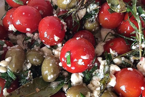 Grilled, Marinated Tomatoes and Olives with Feta Cheese