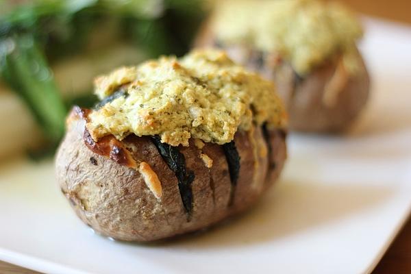 Hasselback Potatoes with Spinach and Sheep Cheese