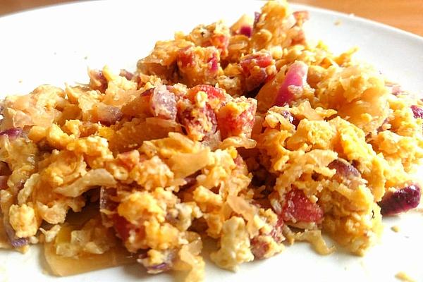 Hearty Scrambled Eggs with Bacon, Parmesan and Sauerkraut