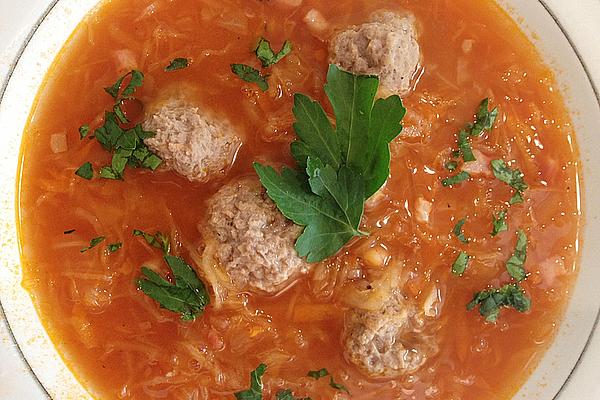 Hearty Soup with Sauerkraut and Meatballs, Russian Style
