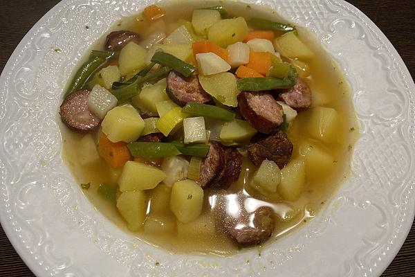 Hearty Vegetable Soup with Debrecziner