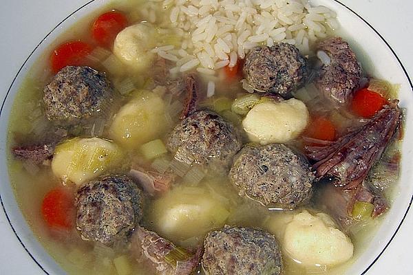 Hearty Wedding Soup with Beef, Flour and Meatballs