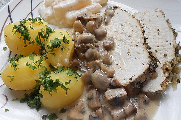 Herbal Turkey Roast with Cream Mushrooms