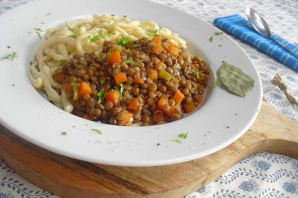 Homemade Sour Lentil Stew with Spaetzle