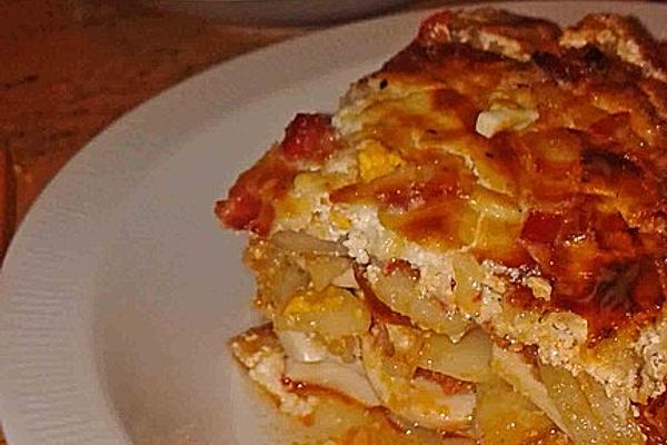 Hungarian Potato Casserole with Sausage and Cheese