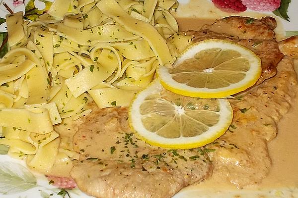 Italian Schnitzel in Lemon and White Wine Sauce with Ribbon Noodles