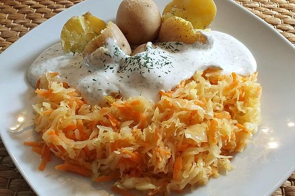 Jacket Potatoes with Sauerkraut and Carrot Topping