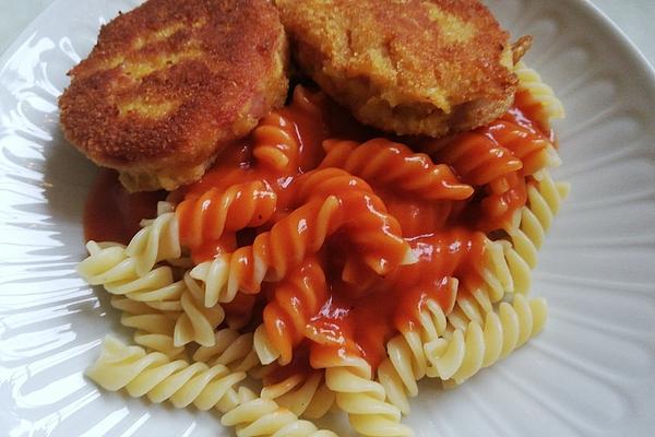 Jägerschnitzel with Noodles and Tomato Sauce