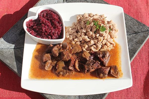 Juicy Game Goulash with Wine and Mushrooms